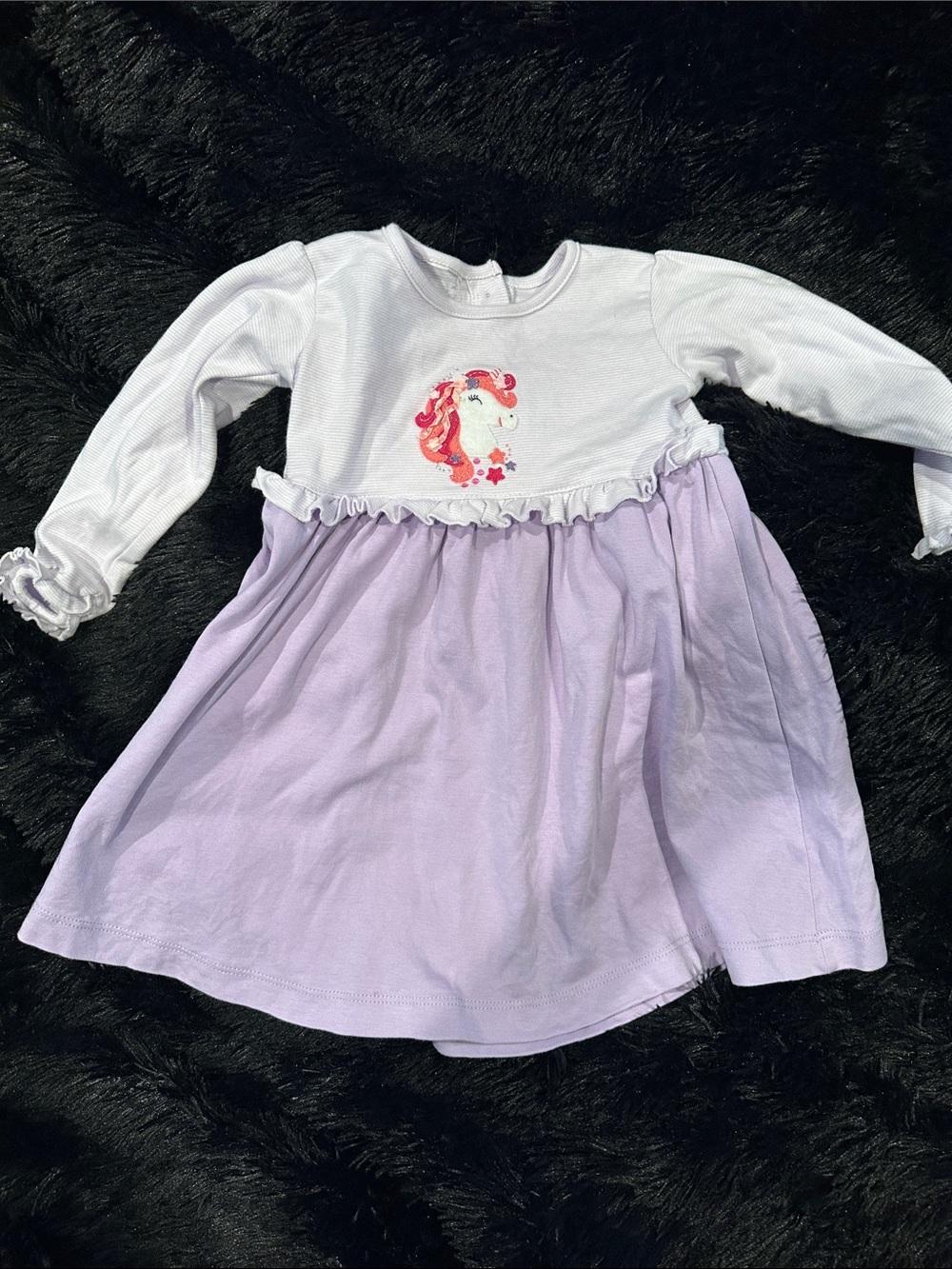 Girls White & Lavender Unicorn Ruffle Dress